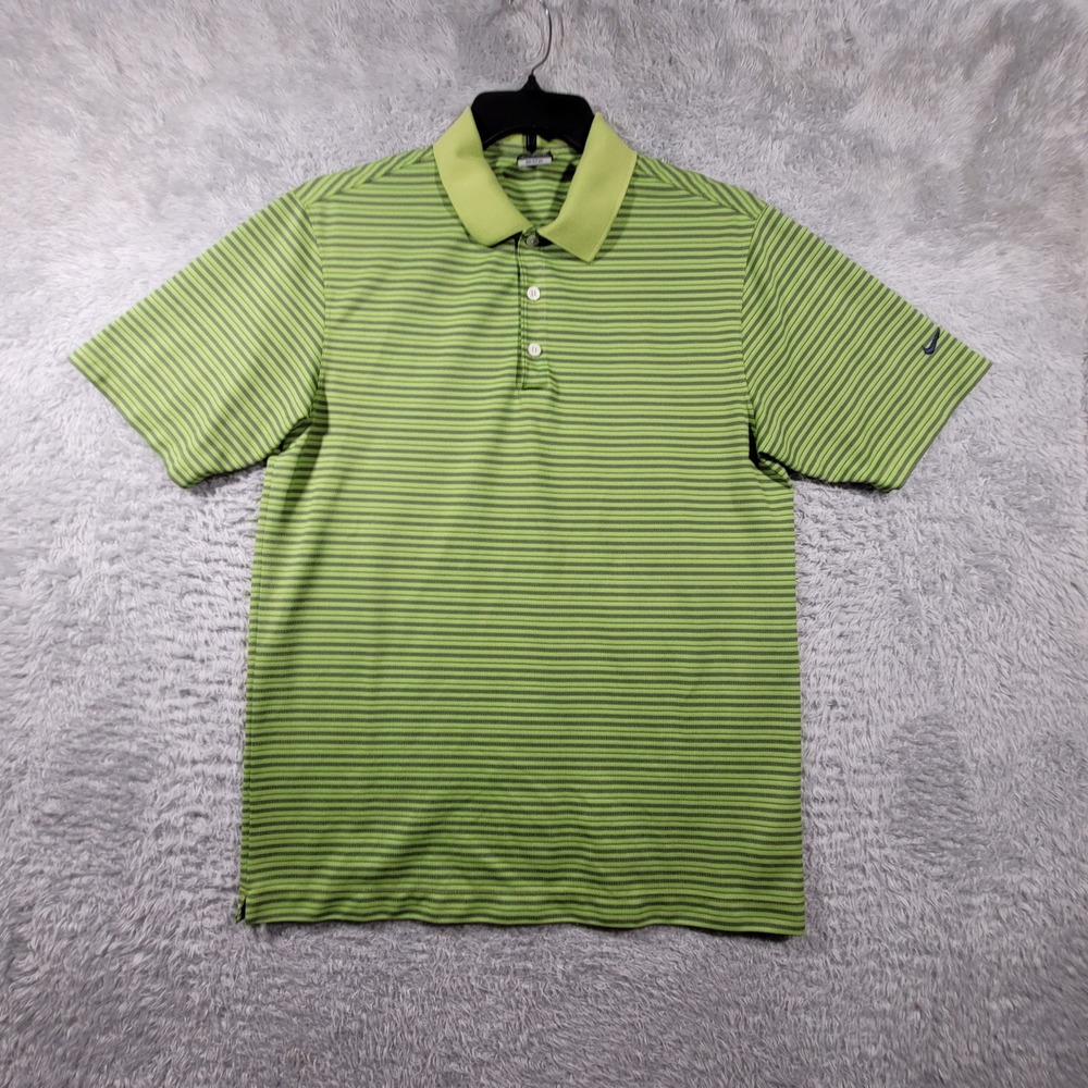 Nike‎ Dri-Fit UV Golf Polo Shirt Mens Medium Green Stripe Short Sleeve